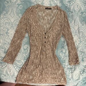 Tan Knit Button-Up Sweater